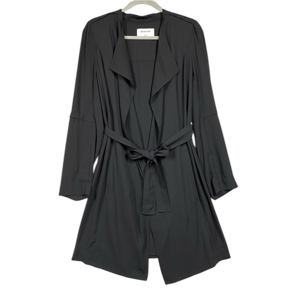 Babaton Roll Tab Sheer Open Front Cardigan Jacket Belted Size S Black Pockets - Picture 1 of 9